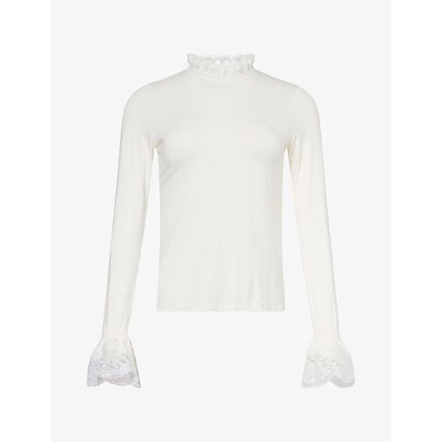 Womens Lace-Trim Stretch-Jersey Top
