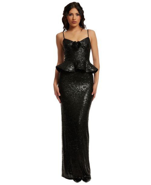Women's Akiah Sequined Peplum Gown - Black