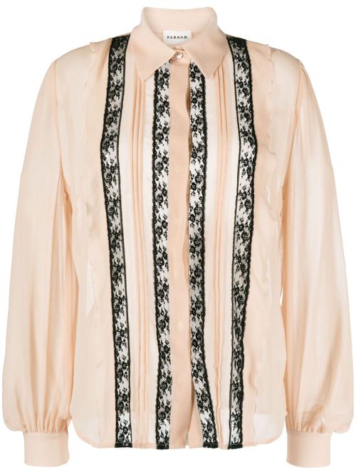 Floral-lace long-sleeve shirt - Pink