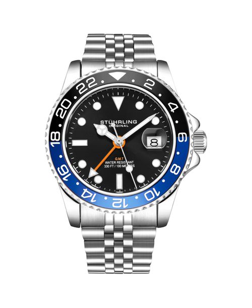 Men's Aquadiver Silver-tone Stainless Steel , Black Dial , 42mm Round Watch - Silver-tone