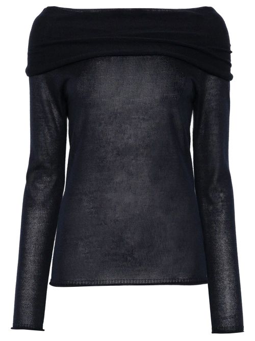 Off-The-Shoulder Silk Blend Semi-Sheer Sweater
