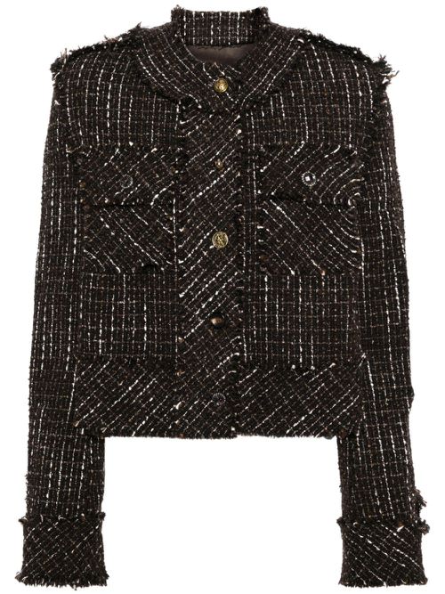 Crystal embellishment tweed jacket - Brown