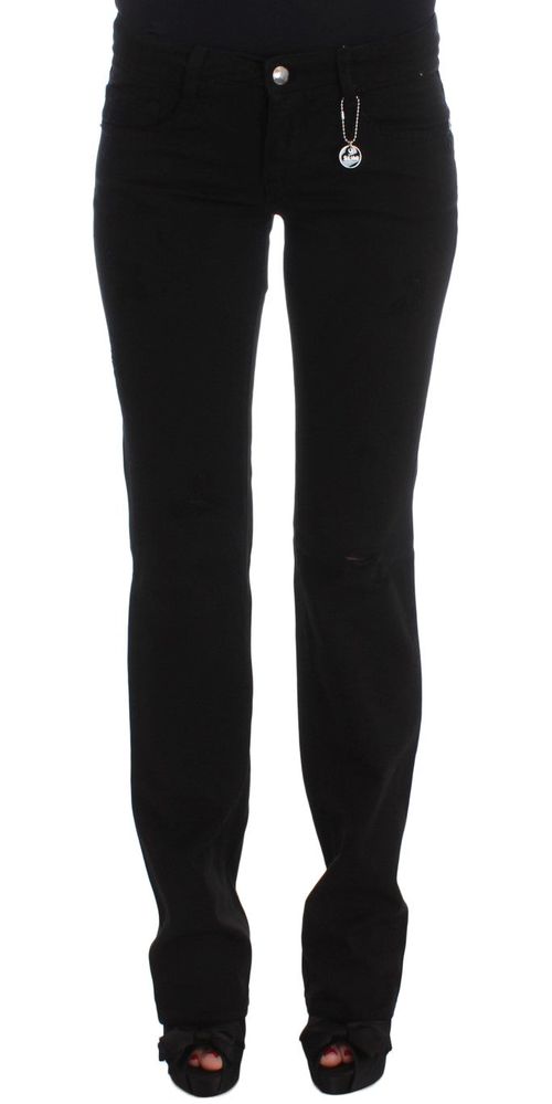 Cotton Slim Fit Bootcut Jeans — Black