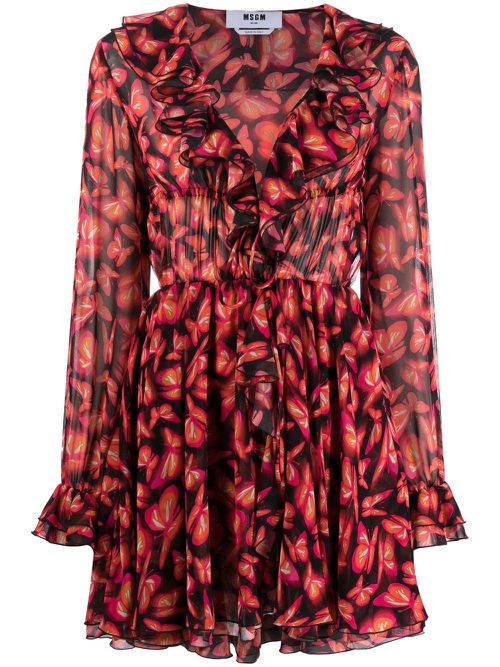 Butterfly pattern mini dress - Pink