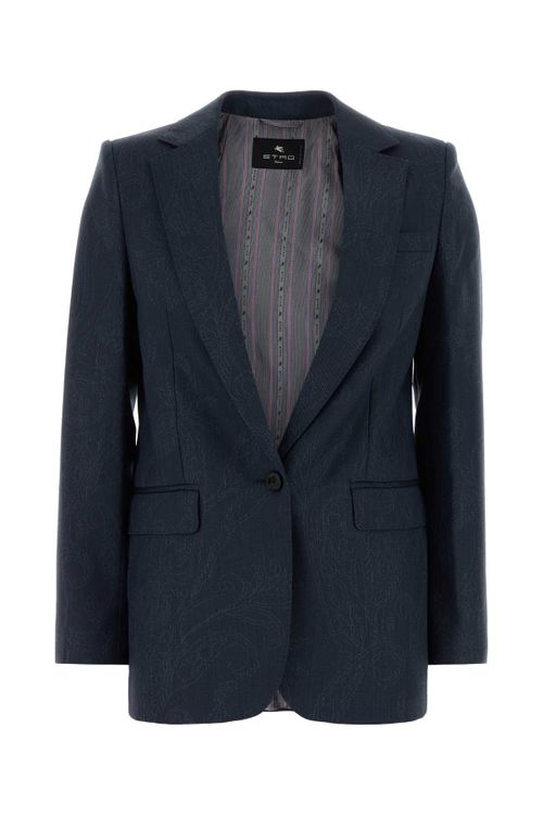 Wool Jacquard Blazer — Navy