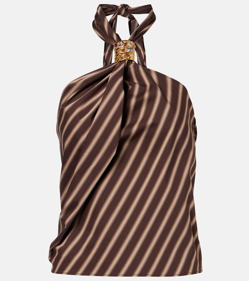 Gathered striped cotton-blend top