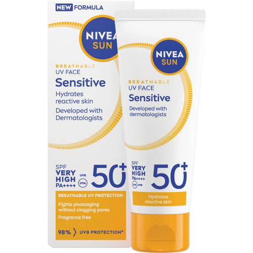 NIVEA Sun Face Cream: UV Sensitive SPF50+ , Fragrance-Free Sunscreen for Delicate & Allergy-Prone Skin, Daily Protection