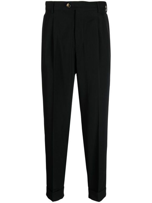 Pleat-detail tapered-leg trousers - Black