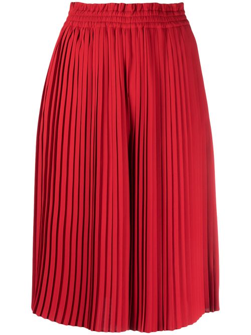 Fully-pleated knee-length shorts - Red