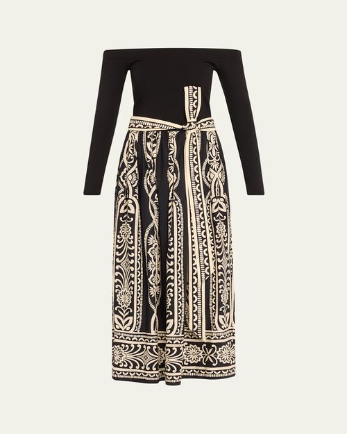 Imani Off-The-Shoulder Mixed Ponte Dress