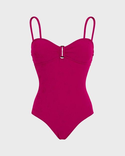 Women Jacquard One-piece Swimsuit Roses - Swimwear - Lucette - Red