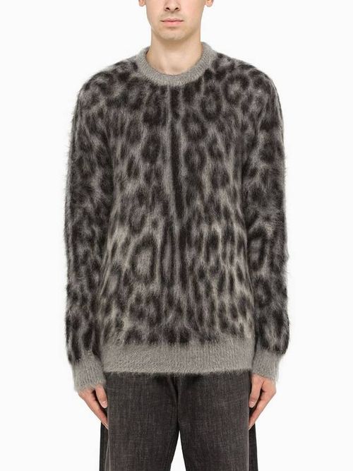 Leopard-print mohair-wool jumper - Grey