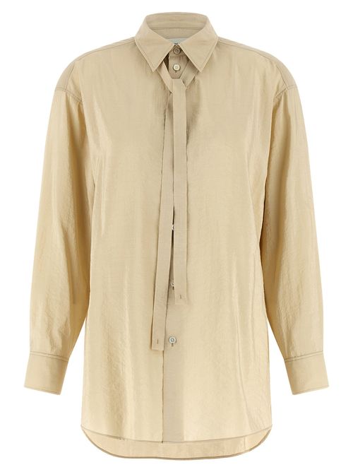 Silk Tie-Neck Blouse — Beige