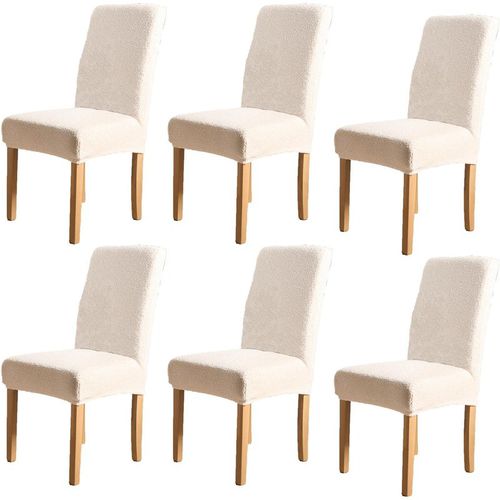 Boucle Seat Covers Dining Chair Slip Elastic Furniture Protector, Cream - 6PC