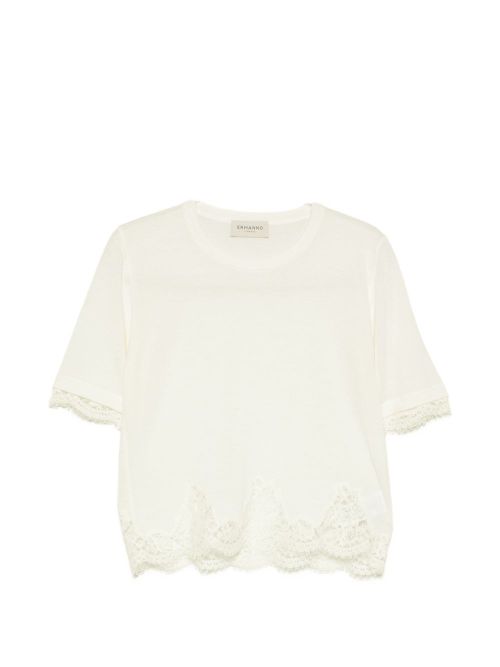 Lace-Trimmed T-Shirt — Cream