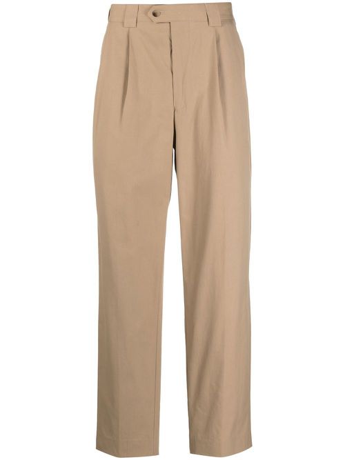 Pleat-detail cotton straight-leg trousers - Neutrals