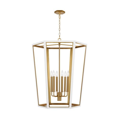 Curt 6-Light Chandelier in Matte White And Burnished Brass by Alexa Hampton