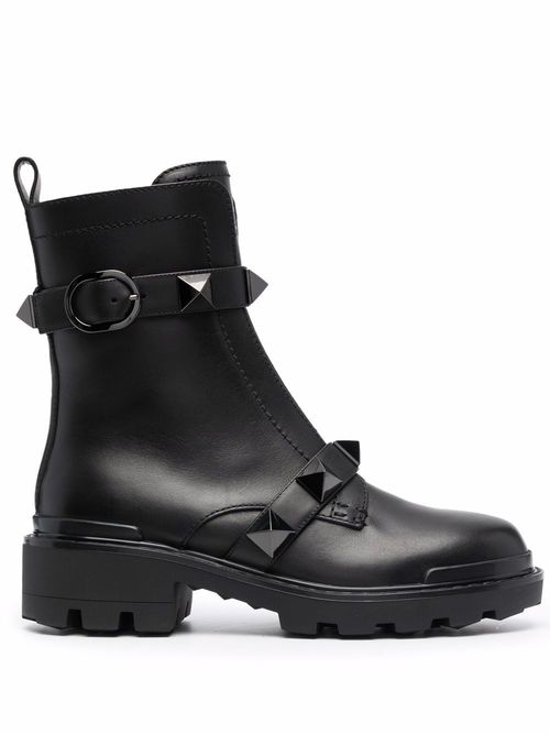 Roman Stud strap-detail boots - Black