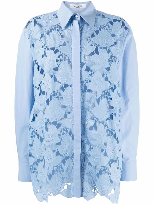 Floral-Lace Shirt — Blue