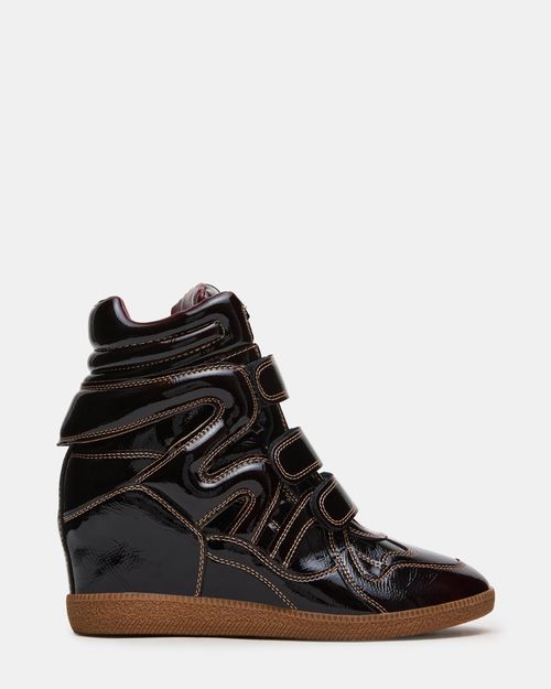 Steve Madden Women's Mavis Dark Cherry Patent Wedge Sneakers - Burgundy - - Leather
