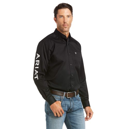 Men's Team Logo Twill Fitted Western Shirt Long Sleeve in Black/White Cotton Twill, Size Small, by Ariat