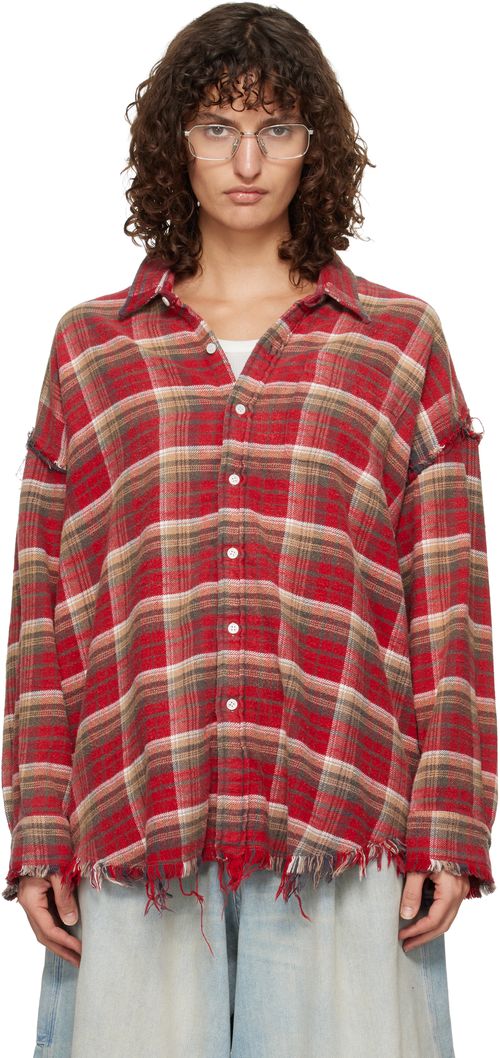 SSENSE Exclusive Red Shredded Seam Drop Neck Shirt