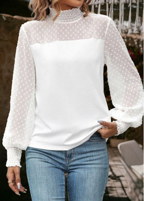 Modlily White Tummy Coverage Long Sleeve Turtleneck T Shirt