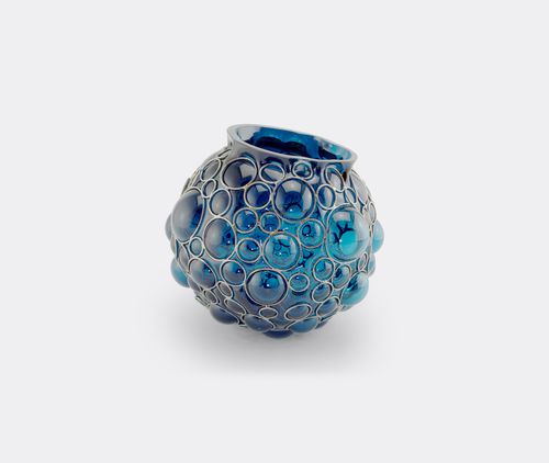 'champagne Ball' Vase, Duck Blue And Silver