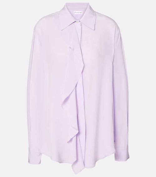 Ruffled asymmetric silk blouse