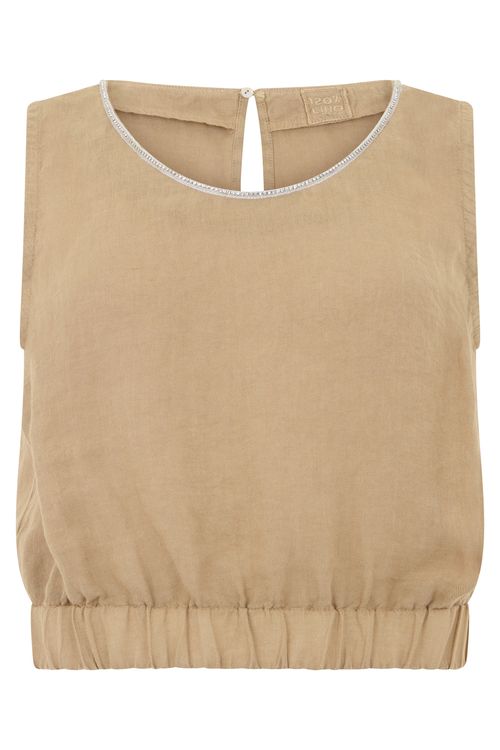 Rhinestone-Embellished Linen Crop Top