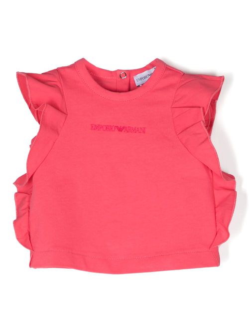 Embroidered-logo ruffled T-shirt - Pink