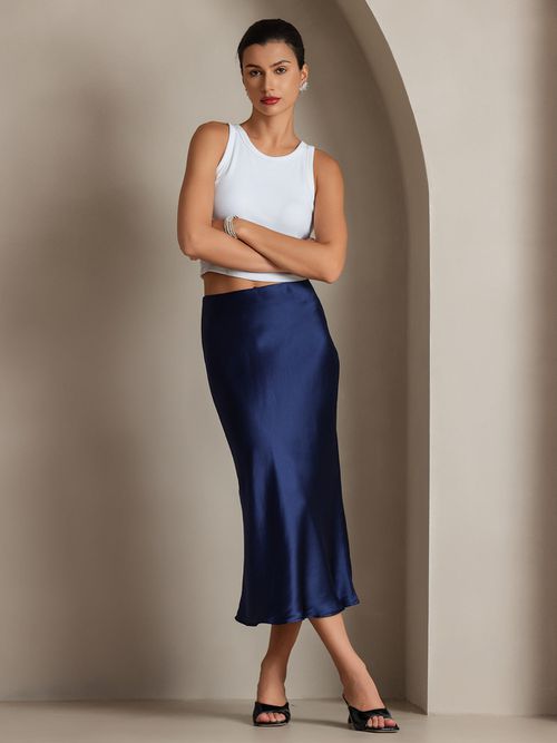 19Momme Mulberry Silk Stretch Long Straight Skirt