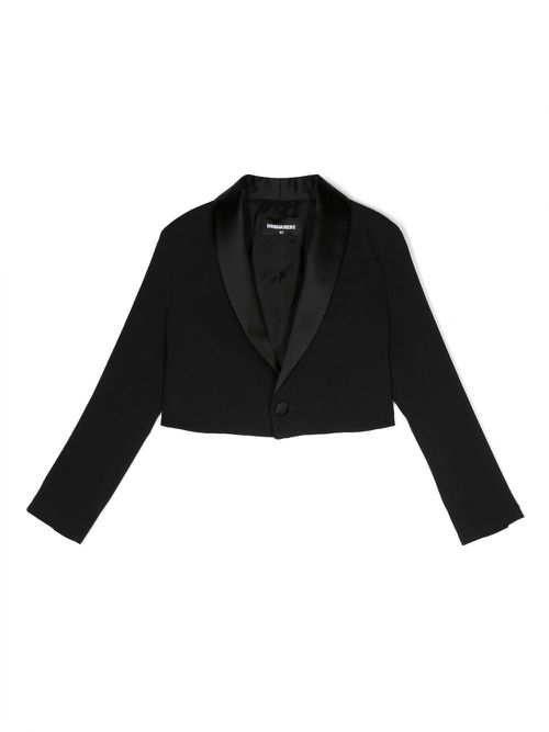 Satin-lapels cropped blazer - Black