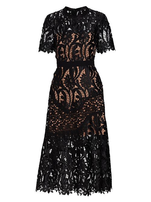 Women's Prairie Guipure Lace Midi-Dress - Black
