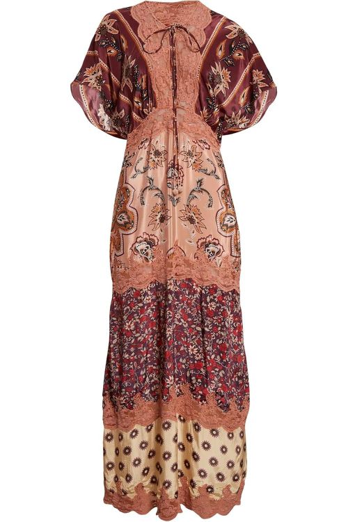 Women's Laces Short Sleeve Maxi Dress, Glam Tapestry Burgundy