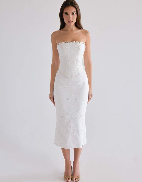 Livie cotton broderie strapless corset top in white