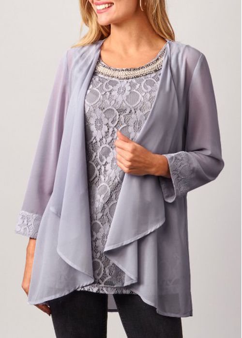 Modlily Lace Patchwork Cardigan and Grey Tank Top