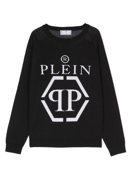 Intarsia knit-logo crew-neck jumper - Black