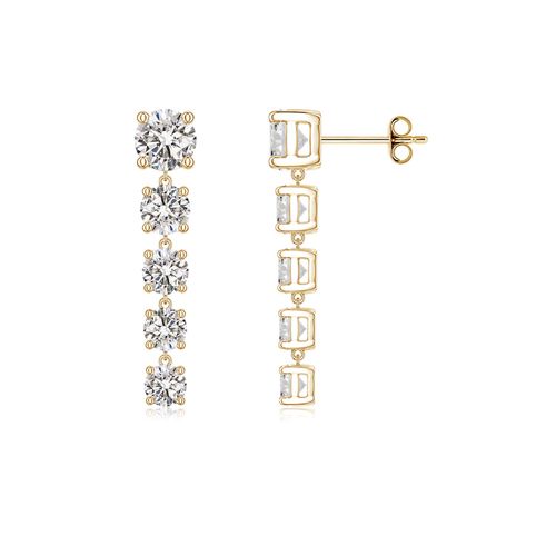 Angara 2.44 CTW Graduated Round Diamond Five-Stone Dangle Earrings in 18K Yellow Gold