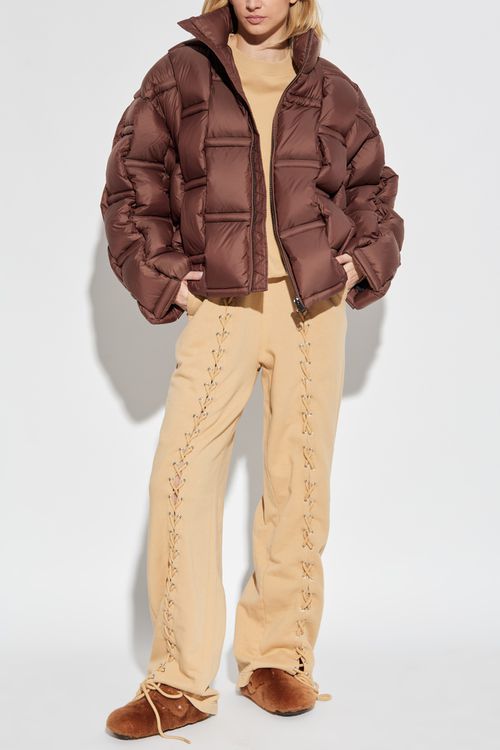 Down Jacket With Stand-up Collar, Women's, Brown