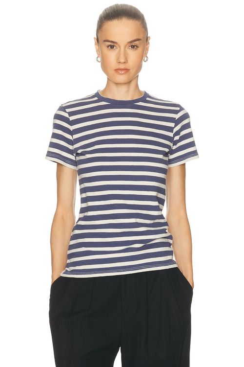 NILI LOTAN Lana Crewneck Tee in French Blue & Off White - Blue. XS also in S