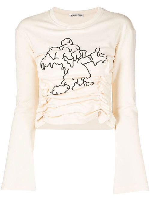 Graphic-print long-sleeve T-shirt - Neutrals