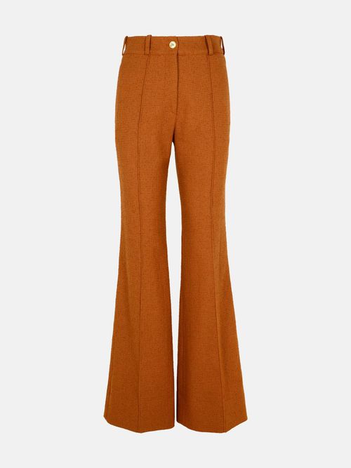 Brown Wool Blend Flare Pants