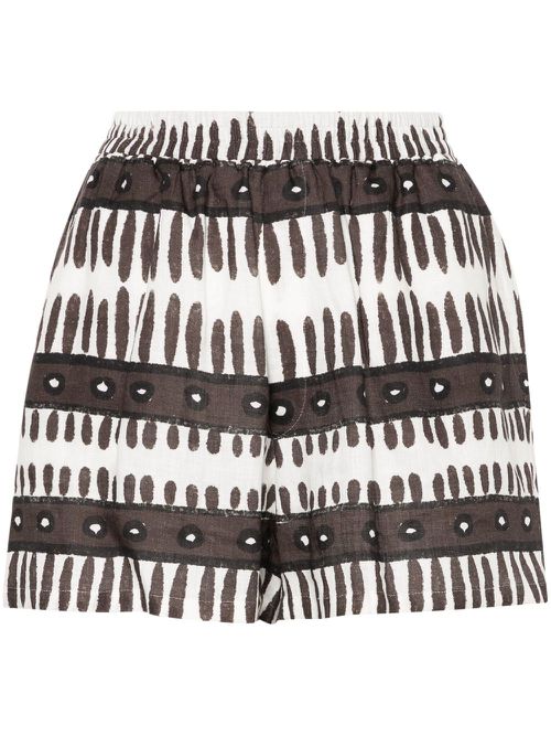 Abstract-print linen shorts - Brown