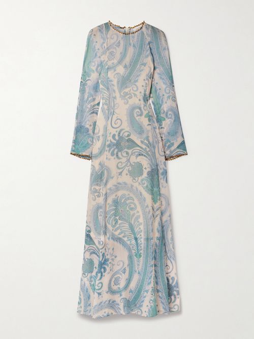 Illuminate Bead-embellished Paisley-print Crepe De Chine Maxi Dress