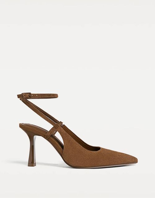 Split suede heeled shoes in beige-Neutral