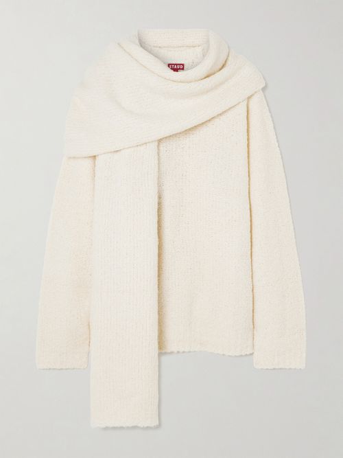 Siren Bouclé Sweater With Detachable Scarf - Ivory