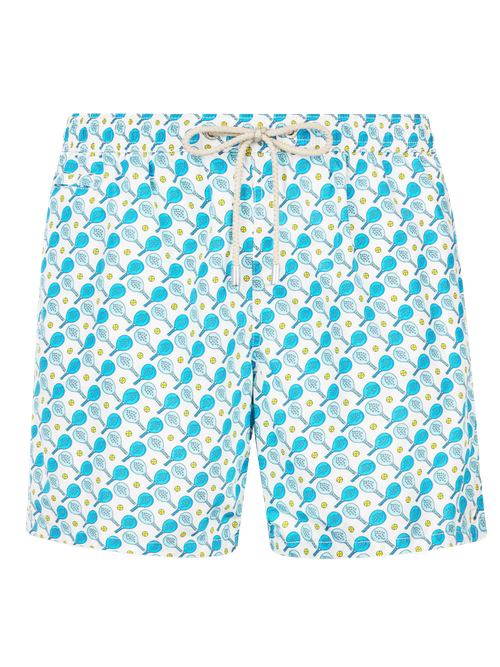 Man Lightweight Fabric Swim-Shorts Lighting Micro Fantasy With Padel Print White Swimshort - Men