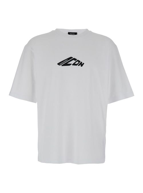 White T-shirt With Contrasting Icon Print In Cotton Man