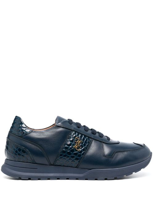 Crocodile-effect logo-plaque leather sneakers - Blue